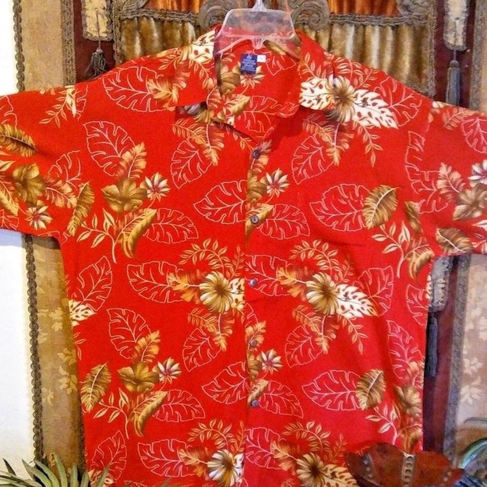 HIBISCUS COLLECTION men's Red Foliage Print Shirt